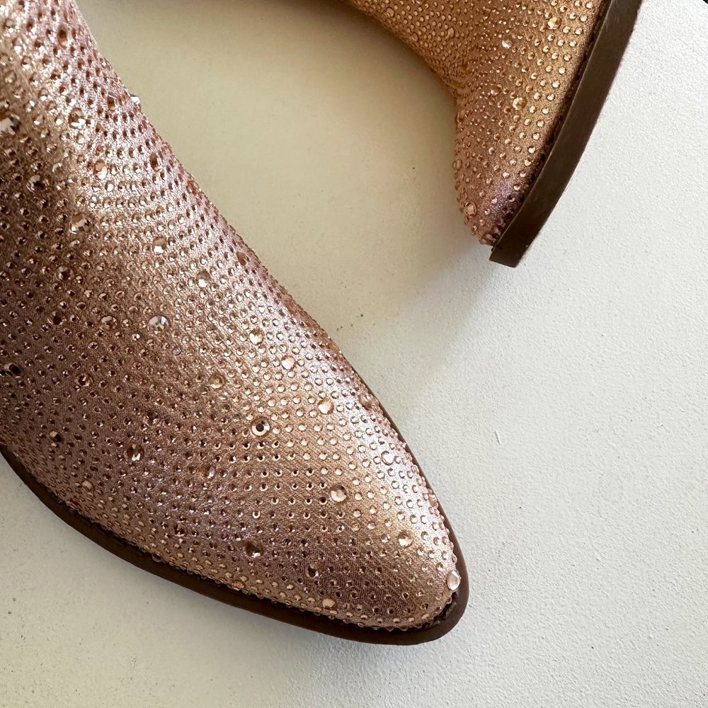 NEW🔥 Rose Gold Rhinestone Cowboy Cowgirl Western Ankle Booties Boots Block Heel - Picture 6 of 7